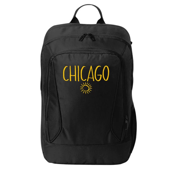 Chicago Illinois Sun Drawing Handwritten Text Amber Print City Backpack