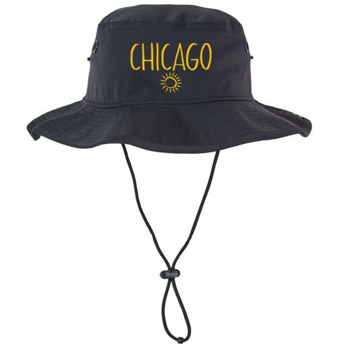 Chicago Illinois Sun Drawing Handwritten Text Amber Print Legacy Cool Fit Booney Bucket Hat