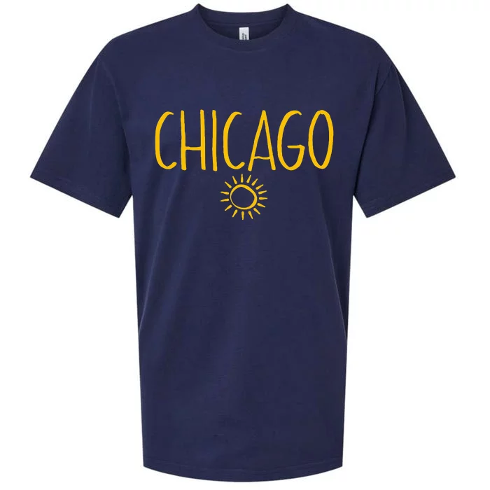 Chicago Illinois Sun Drawing Handwritten Text Amber Print Sueded Cloud Jersey T-Shirt