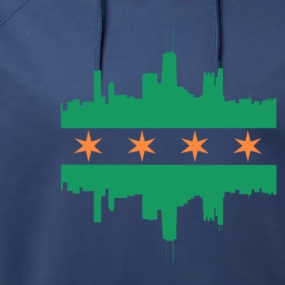 Chicago Irish Skyline St Patricks Day Flag Gift Performance Fleece Hoodie