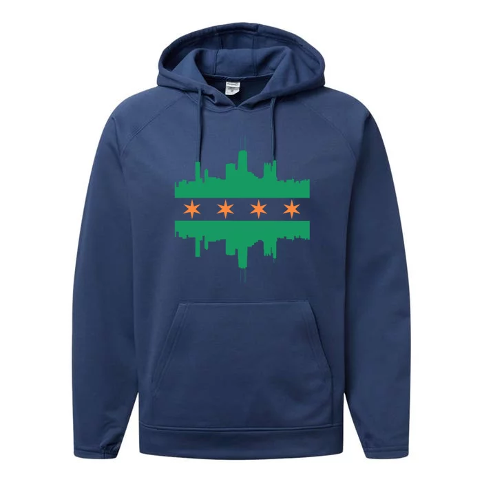 Chicago Irish Skyline St Patricks Day Flag Gift Performance Fleece Hoodie