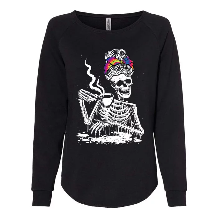 Coffee Ing Skeleton Lazy Diy Halloween Messy Bun Hair Gift Womens California Wash Sweatshirt