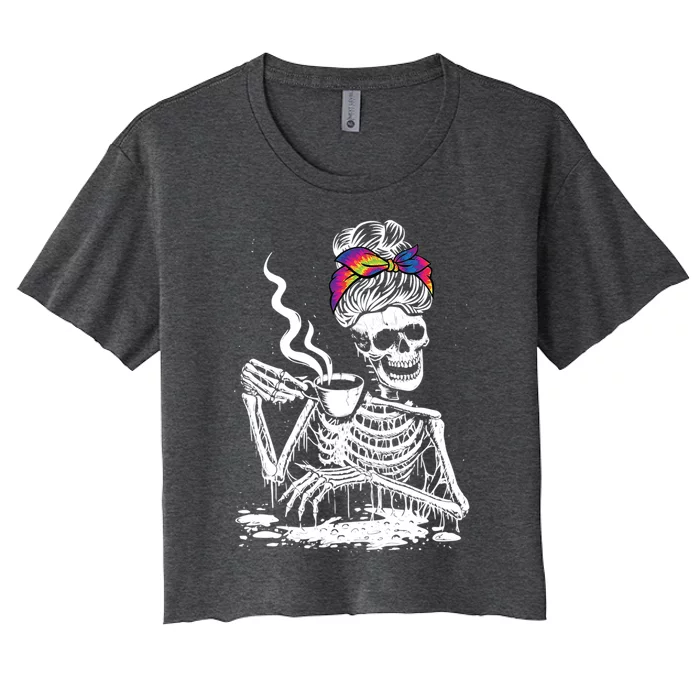 Coffee Ing Skeleton Lazy Diy Halloween Messy Bun Hair Gift Women's Crop Top Tee