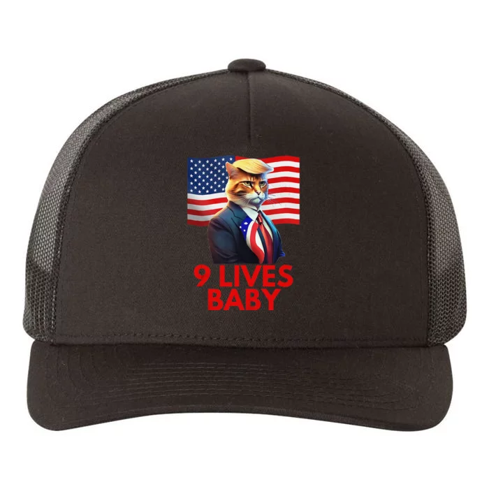 Cat In Suite With Trump Hair American Flag Nine Lives Baby Gift Yupoong Adult 5-Panel Trucker Hat