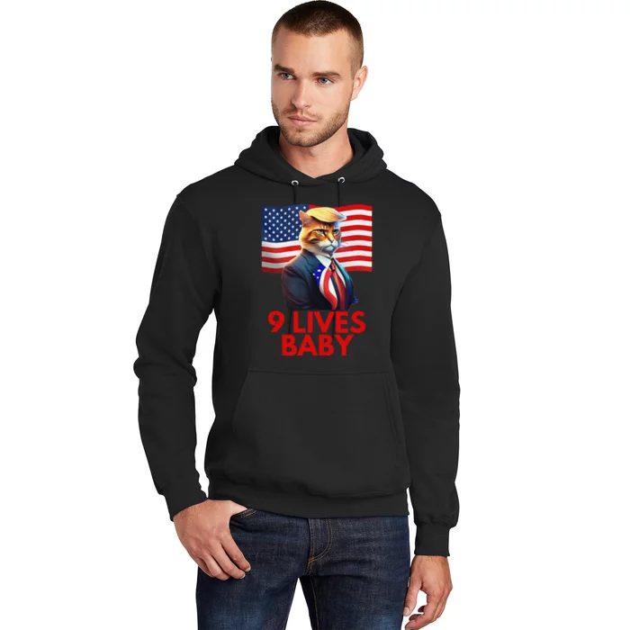 Cat In Suite With Trump Hair American Flag Nine Lives Baby Gift Hoodie