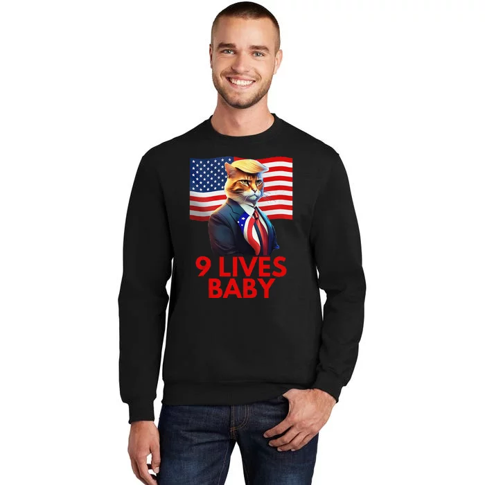 Cat In Suite With Trump Hair American Flag Nine Lives Baby Gift Sweatshirt