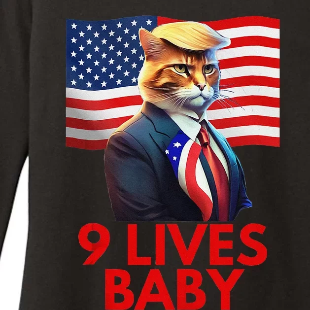 Cat In Suite With Trump Hair American Flag Nine Lives Baby Gift Womens CVC Long Sleeve Shirt