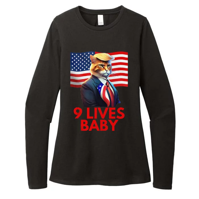 Cat In Suite With Trump Hair American Flag Nine Lives Baby Gift Womens CVC Long Sleeve Shirt