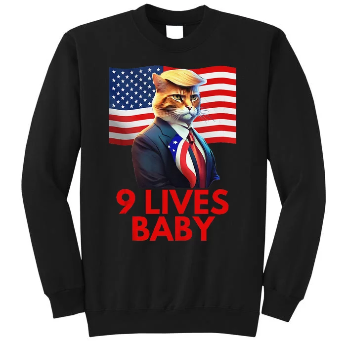 Cat In Suite With Trump Hair American Flag Nine Lives Baby Gift Tall Sweatshirt