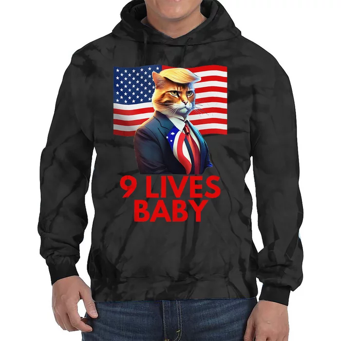 Cat In Suite With Trump Hair American Flag Nine Lives Baby Gift Tie Dye Hoodie