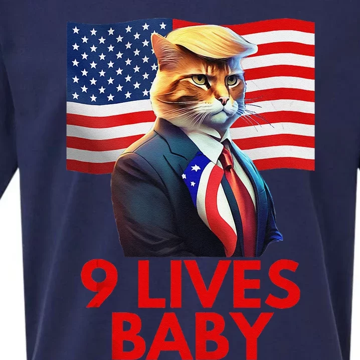 Cat In Suite With Trump Hair American Flag Nine Lives Baby Gift Sueded Cloud Jersey T-Shirt