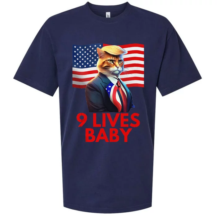 Cat In Suite With Trump Hair American Flag Nine Lives Baby Gift Sueded Cloud Jersey T-Shirt