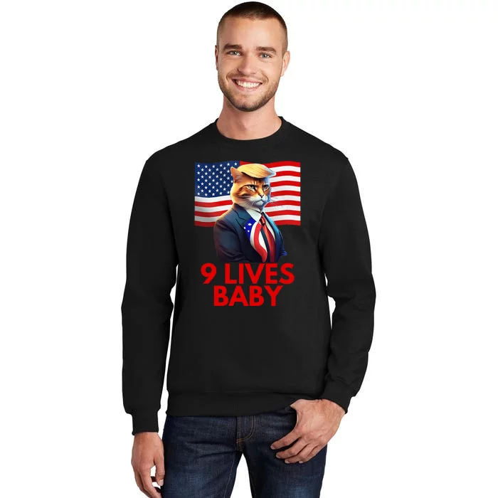 Cat In Suite With Trump Hair American Flag Nine Lives Baby Tall Sweatshirt