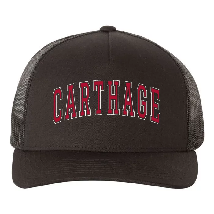 Carthage Illinois Souvenir College Style Red Text Yupoong Adult 5-Panel Trucker Hat