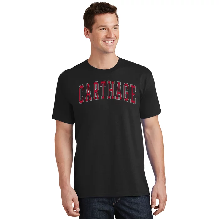 Carthage Illinois Souvenir College Style Red Text T-Shirt