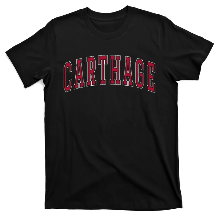 Carthage Illinois Souvenir College Style Red Text T-Shirt