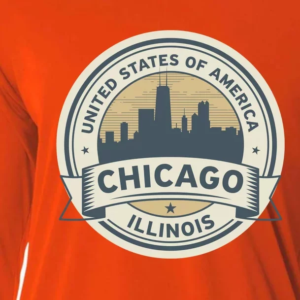 Chicago Illinois Stamp Logo Cooling Performance Long Sleeve Crew