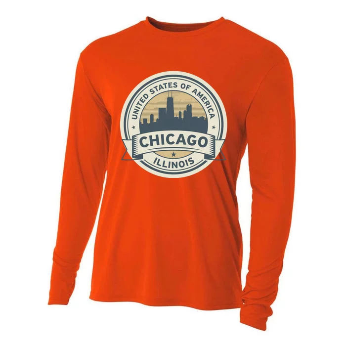 Chicago Illinois Stamp Logo Cooling Performance Long Sleeve Crew