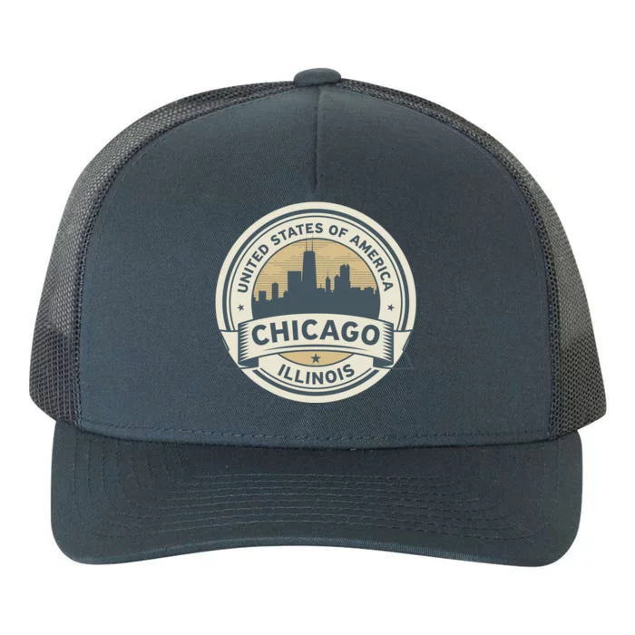 Chicago Illinois Stamp Logo Yupoong Adult 5-Panel Trucker Hat