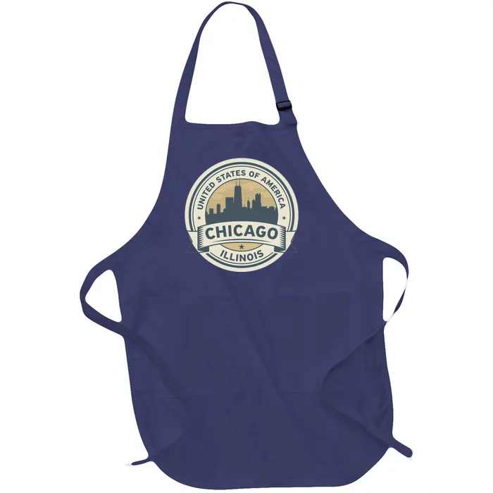 Chicago Illinois Stamp Logo Full-Length Apron With Pocket