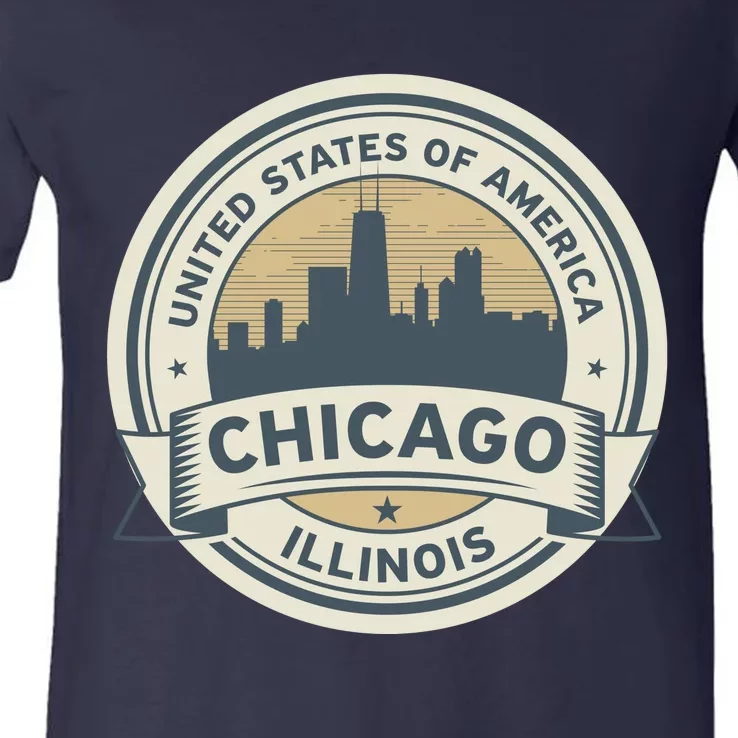 Chicago Illinois Stamp Logo V-Neck T-Shirt