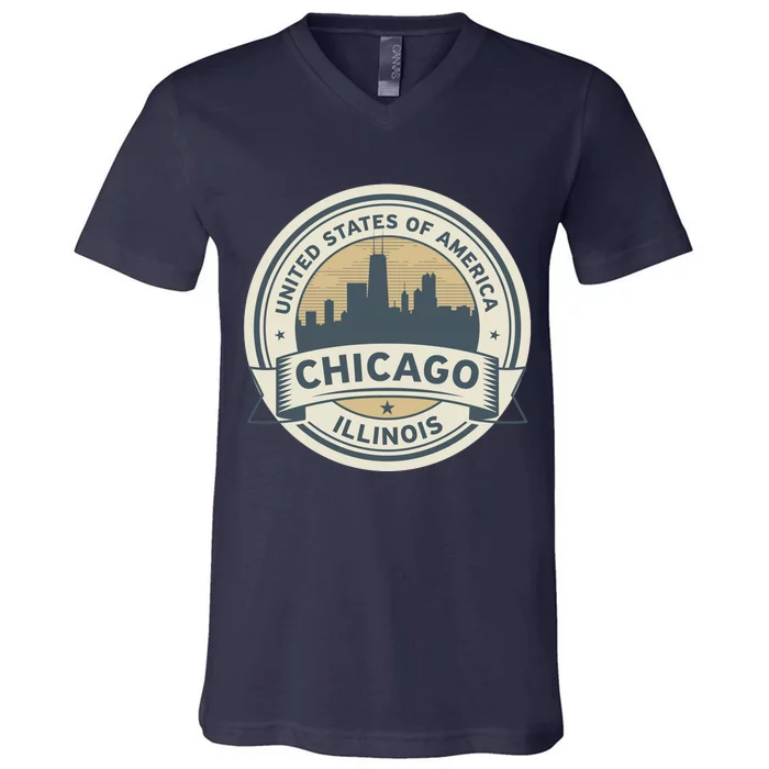 Chicago Illinois Stamp Logo V-Neck T-Shirt