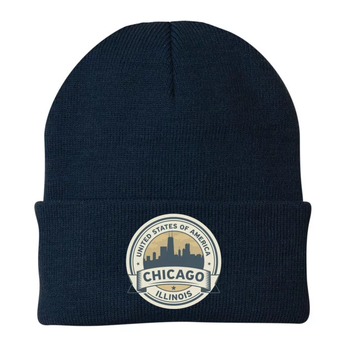 Chicago Illinois Stamp Logo Knit Cap Winter Beanie