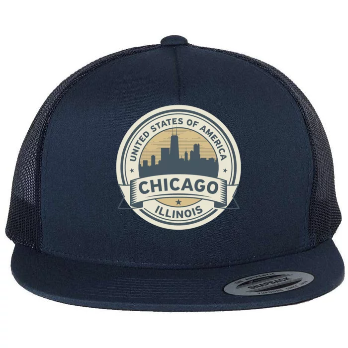 Chicago Illinois Stamp Logo Flat Bill Trucker Hat