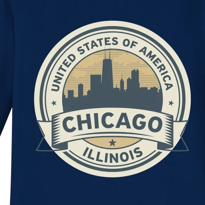 Chicago Illinois Stamp Logo Baby Long Sleeve Bodysuit