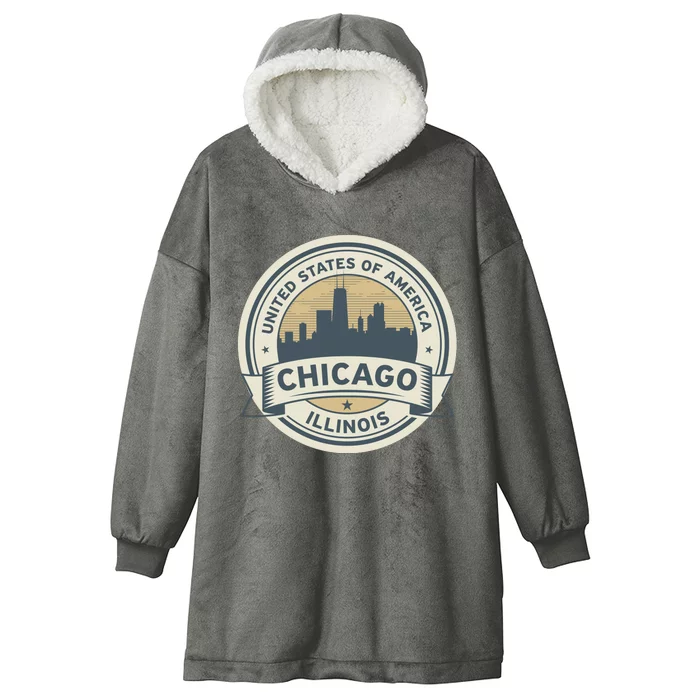 Chicago Illinois Stamp Logo Hooded Wearable Blanket