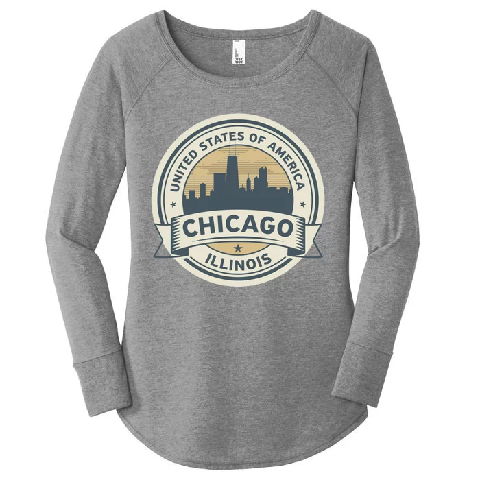 Chicago Illinois Stamp Logo Women's Perfect Tri Tunic Long Sleeve Shirt