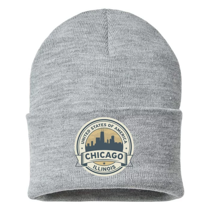 Chicago Illinois Stamp Logo Sustainable Knit Beanie