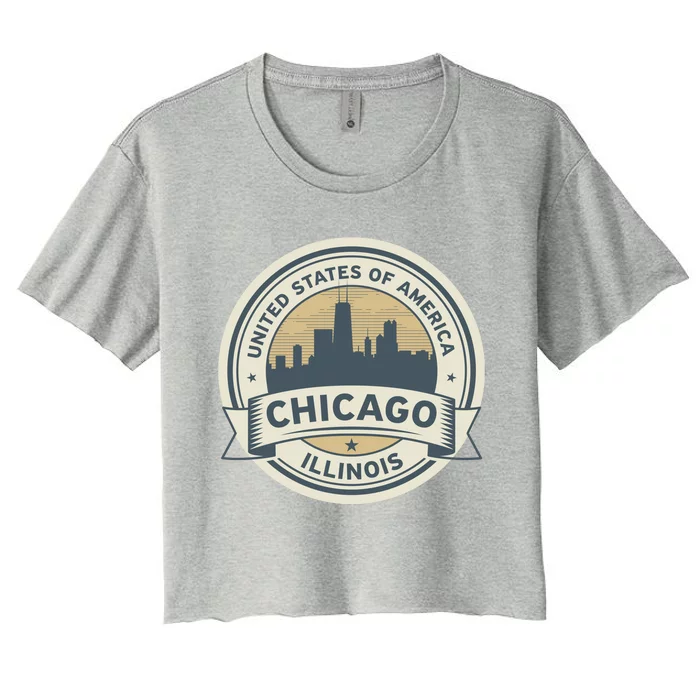 Chicago Illinois Stamp Logo Women's Crop Top Tee