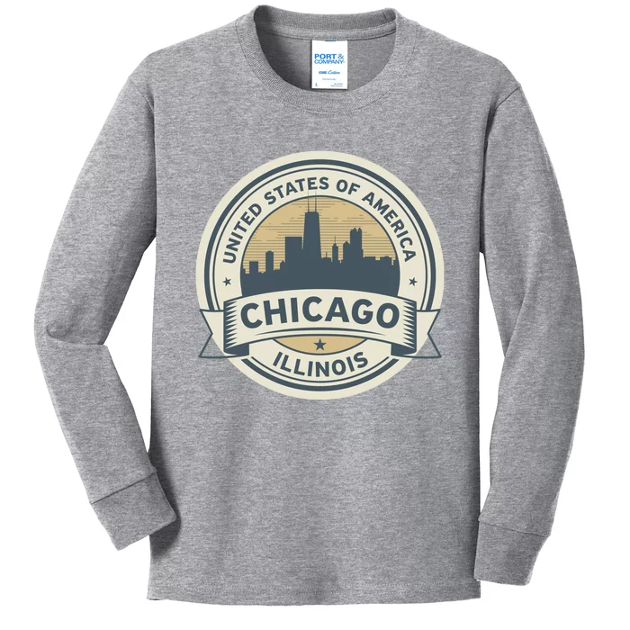 Chicago Illinois Stamp Logo Kids Long Sleeve Shirt