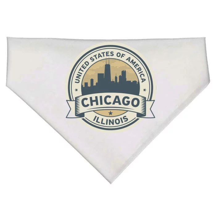 Chicago Illinois Stamp Logo USA-Made Doggie Bandana