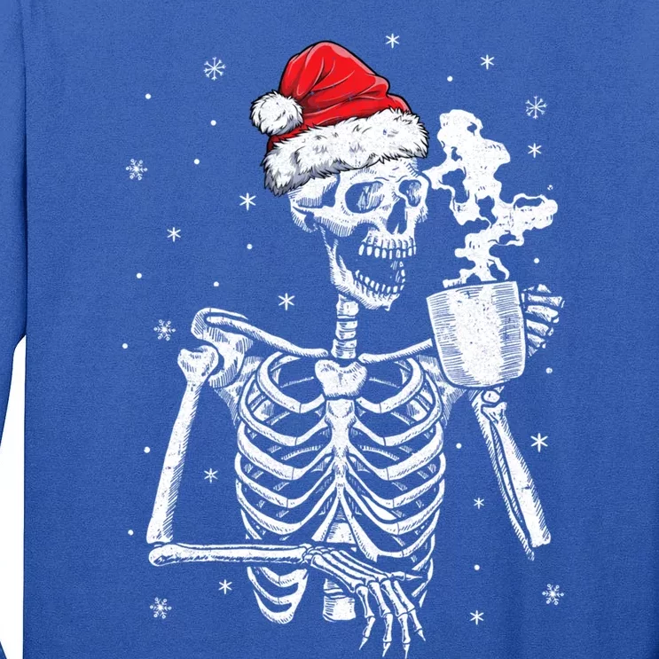 Coffee Ing Skeleton Christmas Skull Santa Hat Xmas Gift Tall Long Sleeve T-Shirt