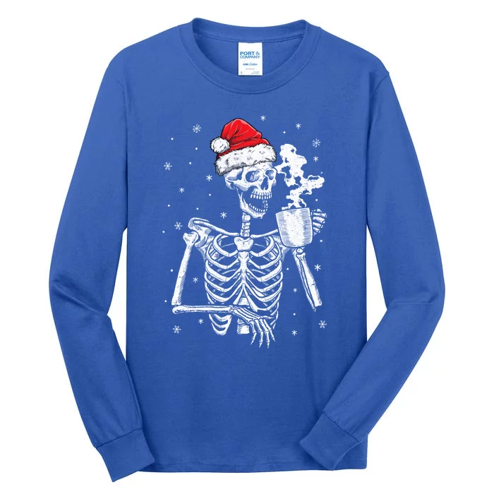 Coffee Ing Skeleton Christmas Skull Santa Hat Xmas Gift Tall Long Sleeve T-Shirt