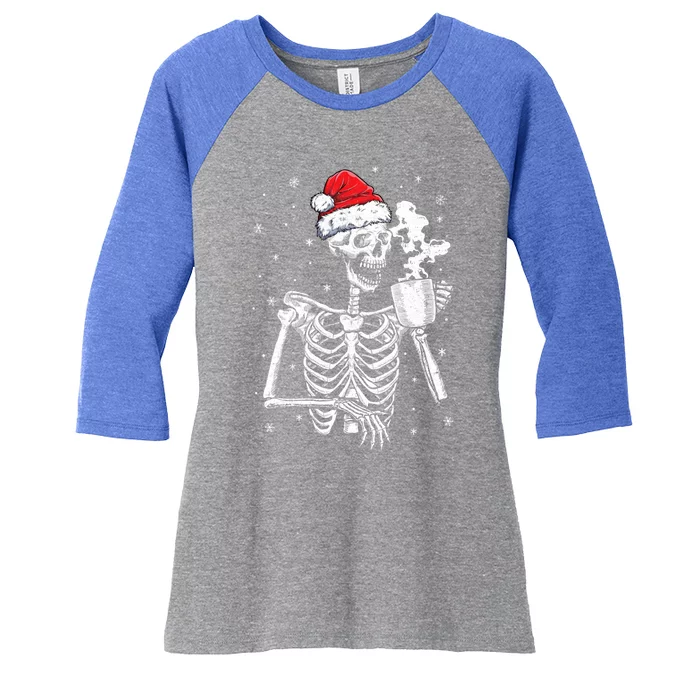 Coffee Ing Skeleton Christmas Skull Santa Hat Xmas Gift Women's Tri-Blend 3/4-Sleeve Raglan Shirt