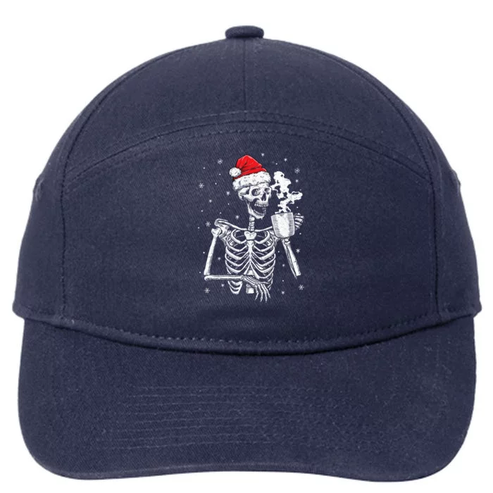 Coffee Ing Skeleton Christmas Skull Santa Hat Xmas Gift 7-Panel Snapback Hat