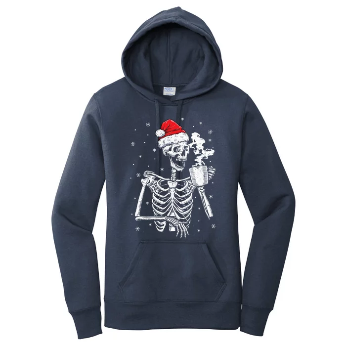 Coffee Ing Skeleton Christmas Skull Santa Hat Xmas Gift Women's Pullover Hoodie