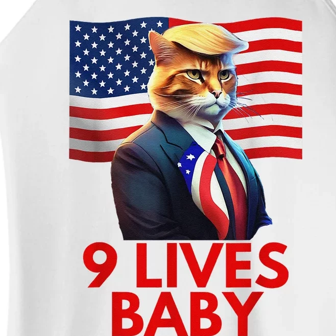 Cat In Suite With Trump Hair American Flag Nine Lives Baby Women’s Perfect Tri Rocker Tank