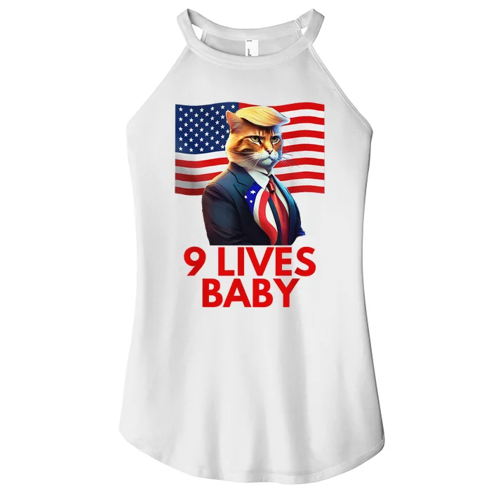 Cat In Suite With Trump Hair American Flag Nine Lives Baby Women’s Perfect Tri Rocker Tank