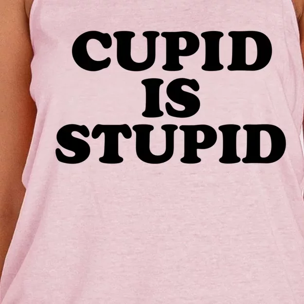 Cupid Is Stupid Anti Valentines Singles Awareness Day Meaningful Gift Women's Knotted Racerback Tank