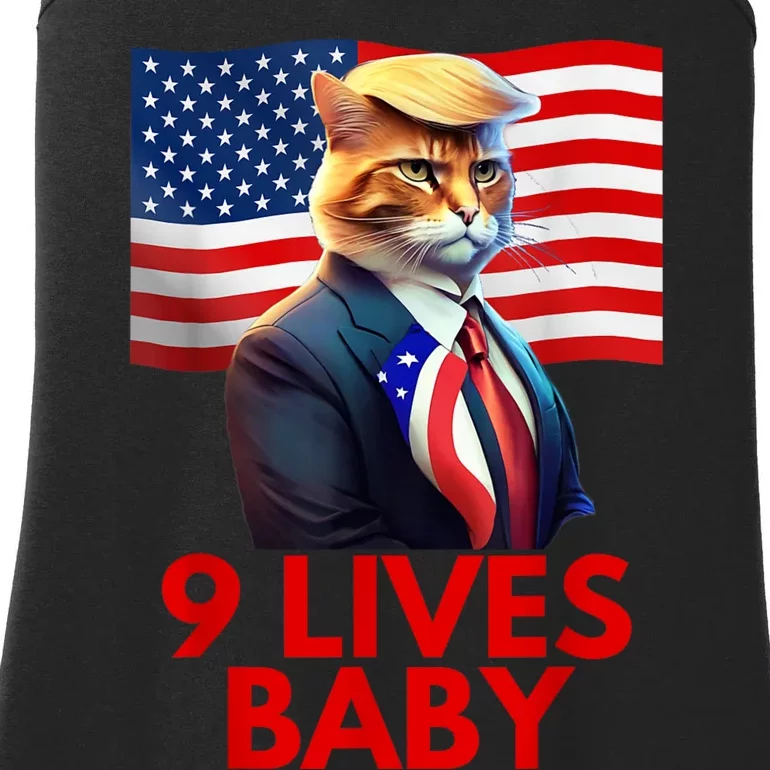 Cat In Suite With Trump Hair American Flag Nine Lives Baby Ladies Essential Tank