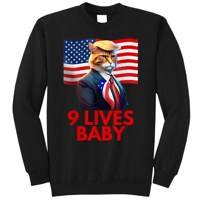 Cat In Suite With Trump Hair American Flag Nine Lives Baby Tall Sweatshirt