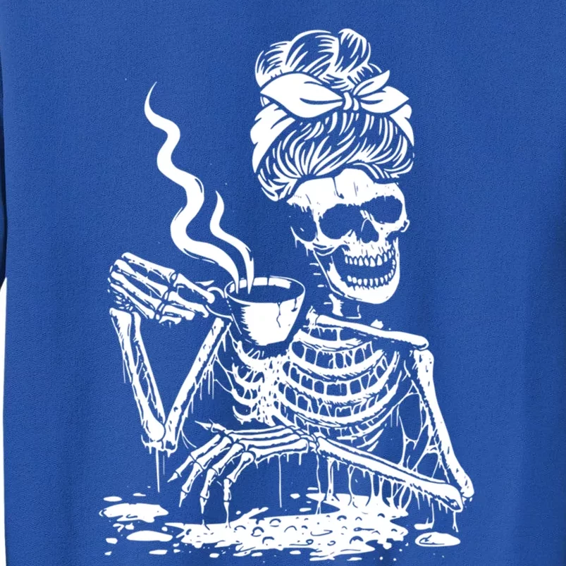 Coffee Ing Skeleton Coffee Messy Bun Halloween Cute Gift Tall Sweatshirt