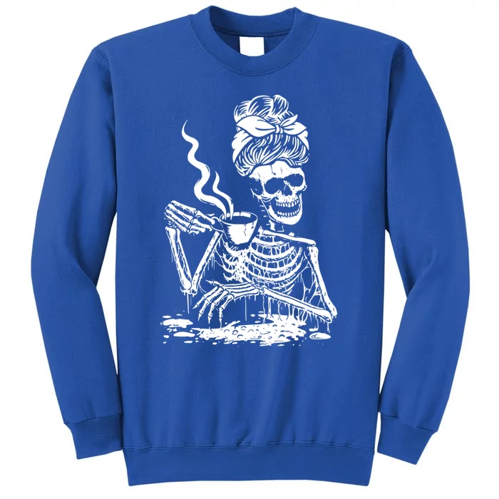 Coffee Ing Skeleton Coffee Messy Bun Halloween Cute Gift Tall Sweatshirt