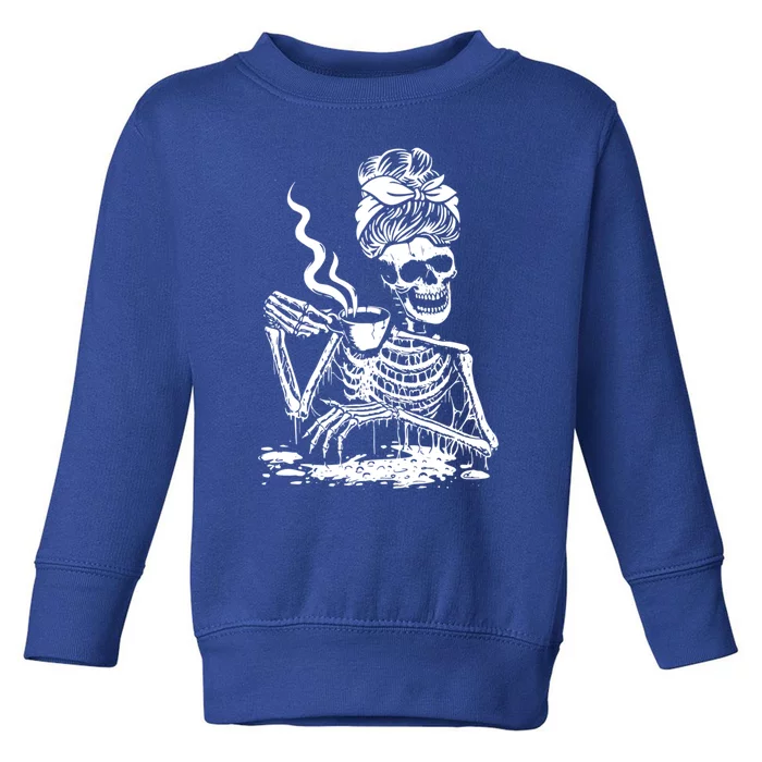 Coffee Ing Skeleton Coffee Messy Bun Halloween Cute Gift Toddler Sweatshirt