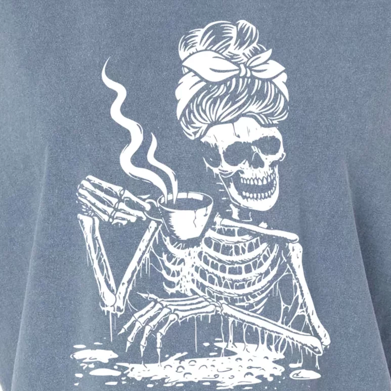 Coffee Ing Skeleton Coffee Messy Bun Halloween Cute Gift Garment-Dyed Women's Muscle Tee