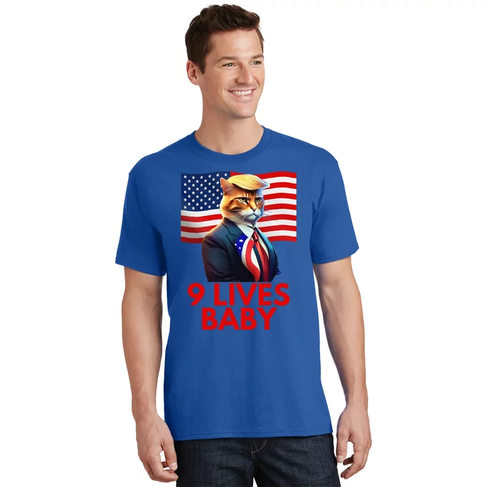 Cat In Suite With Trump Hair American Flag Nine Lives Baby T-Shirt